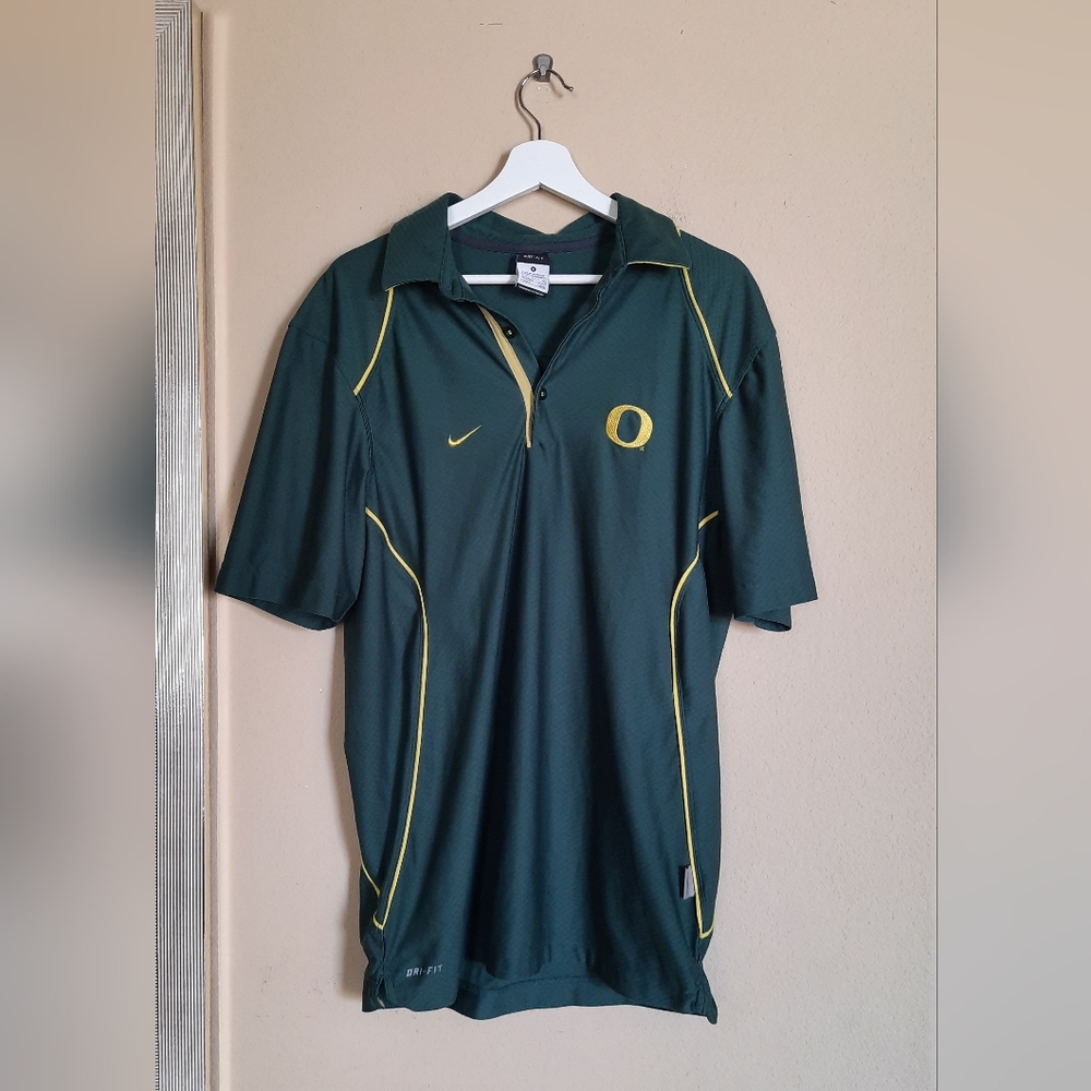Nike Oregon Ducks Jersey Green Polo Shirt Dri-fit Athletic Active Streetwear